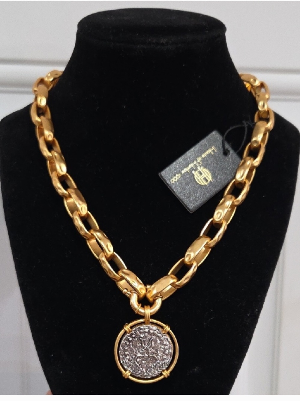 House of Harlow 18” Gold Chain Necklace with Silver Coin Pendant